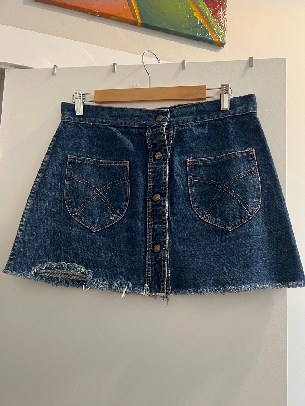 Vintage Dark Blue Denim Button-Front Mini Skirt